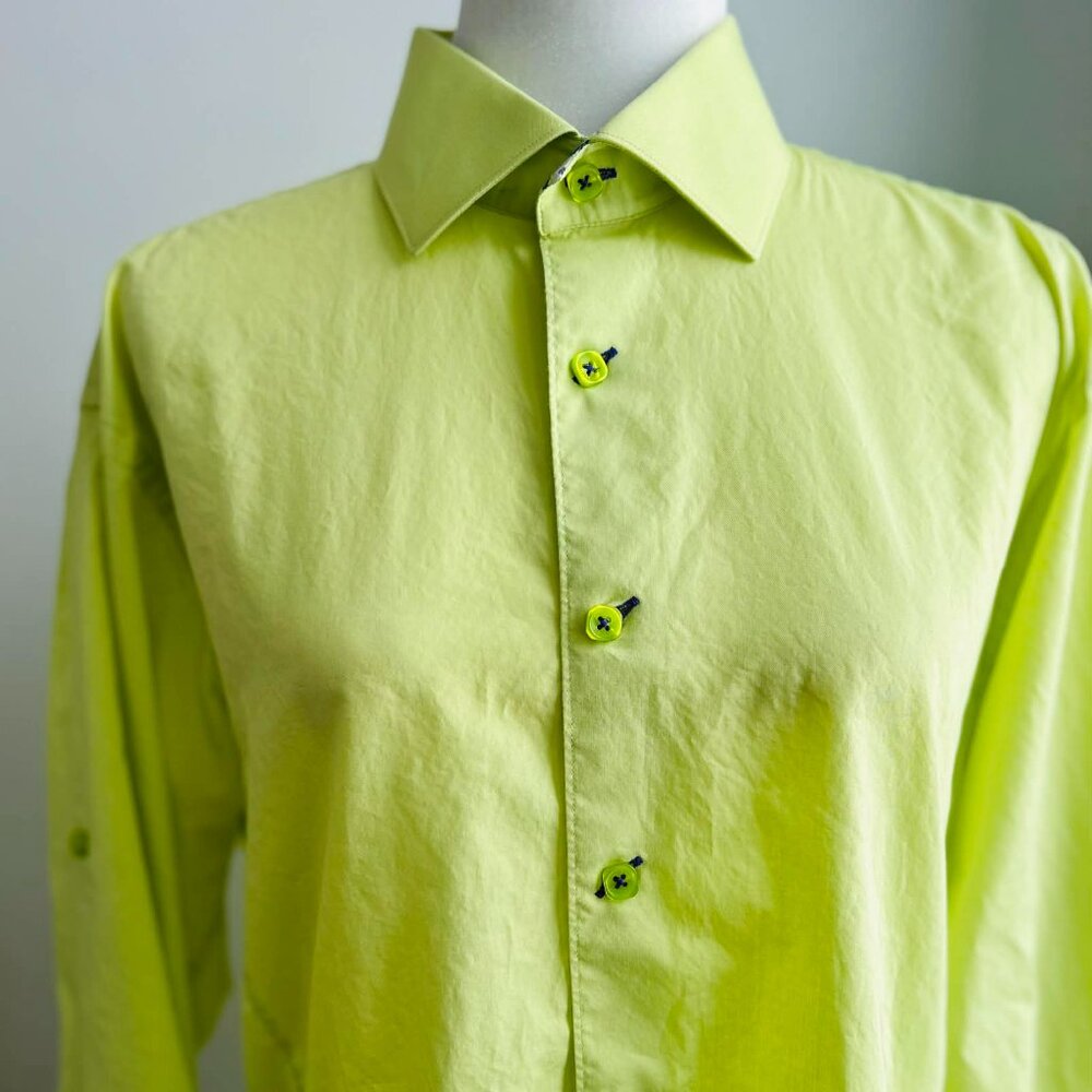 Bertigo Chartreuse Cotton Men's Dress Shirt with Paisley Contrast - US XL